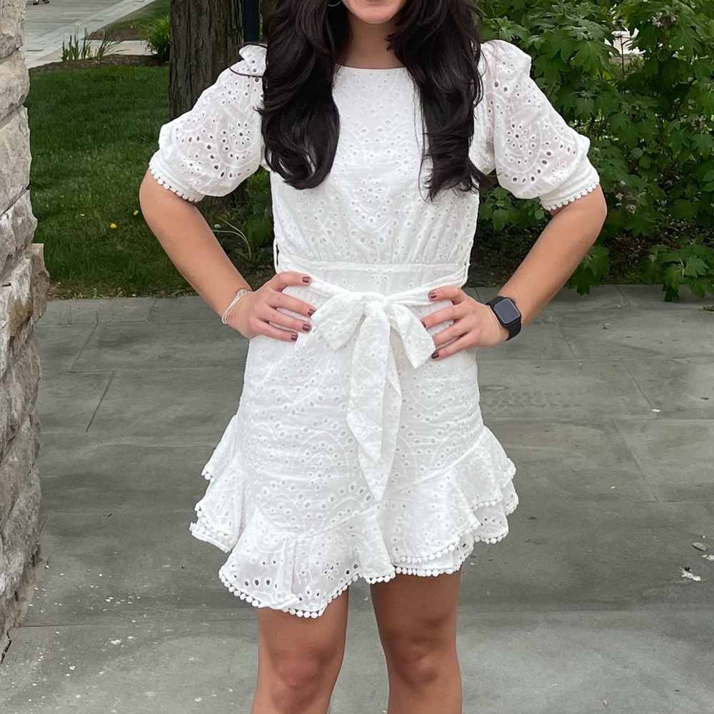 White eyelet dress with open back
